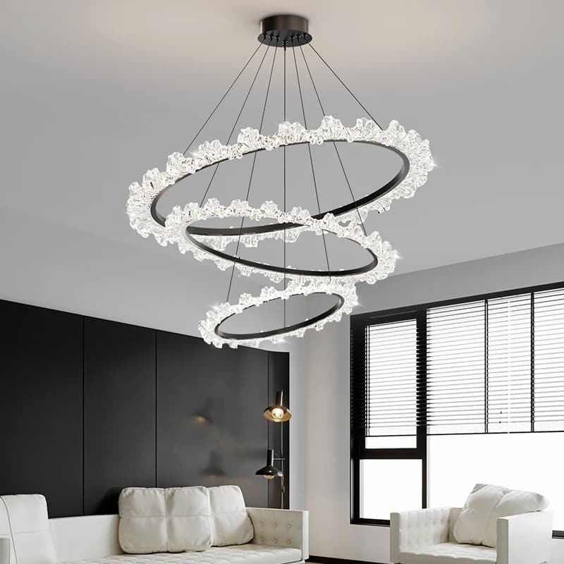 Italian Minimalist Living Room Dining Room Chandelier Light Luxury Crystal LED Chandelier Creative Ring Bedroom Lighting Lamps