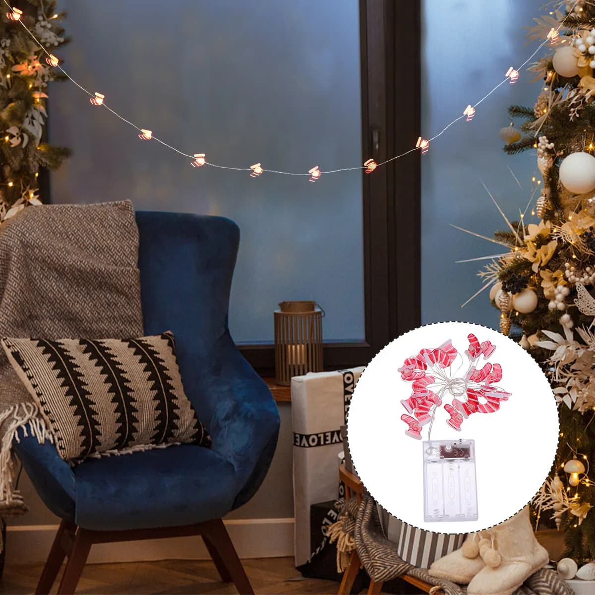 Luci Natalizie a Forma di Calzino con 20 LED, Filo di Rame, Luci Fatate per Decorazioni Interne ed Esterne, Impermeabili IP42