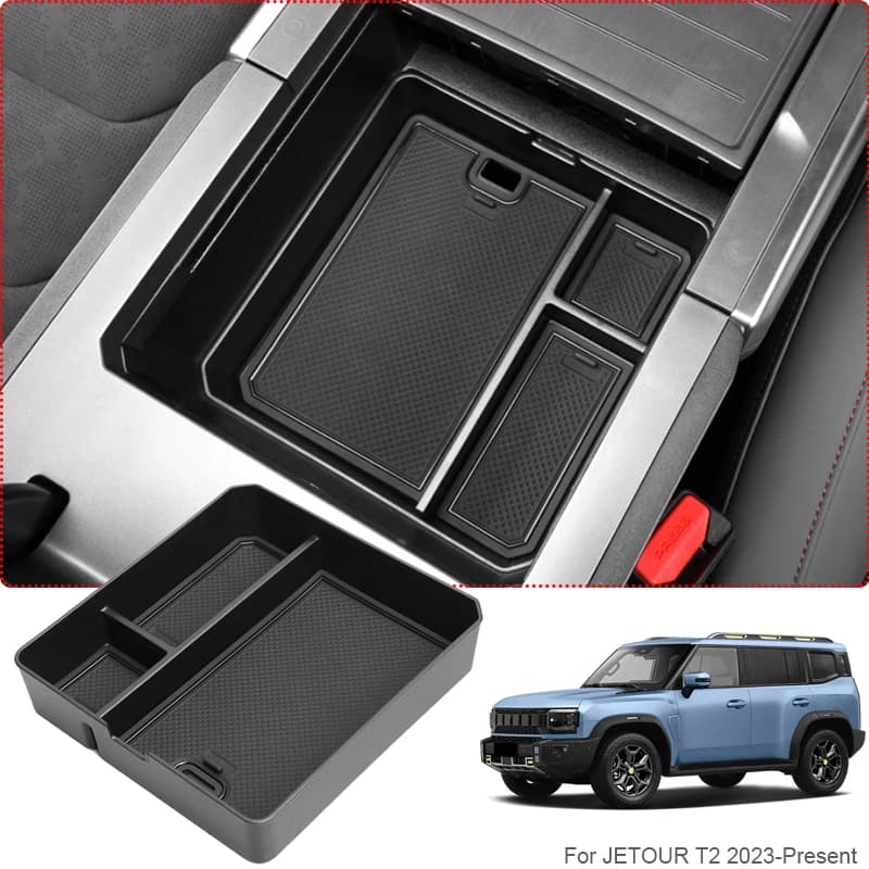 ABS Auto Bracciolo Box di Stoccaggio Tappetino di Ricarica Senza Fili Per JETOUR T2 2023-2026 Auto Inferiore Controllo Centrale Organizzatore Vassoio Porta Barile