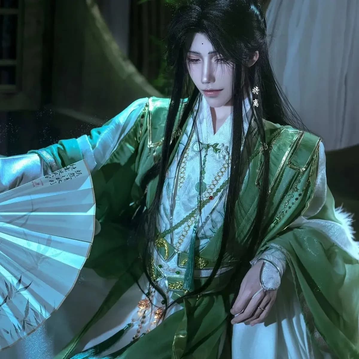 Anime il sistema di auto-salvataggio del cattivo della scum Shen QingQiu Xie Lian Hanfu Set completo Costume cosplay Abito principe verde per Halloween