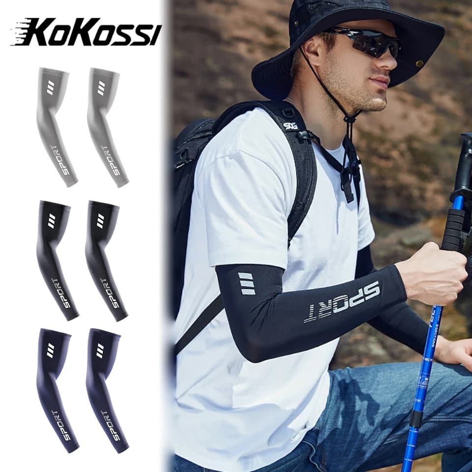 KoKossi 1Pair Summer UV Protection Cool Feeling Arm Sleeves Ice Silk Sunscreen Breathable Arm Cover Outdoor Cycling MTB Sports