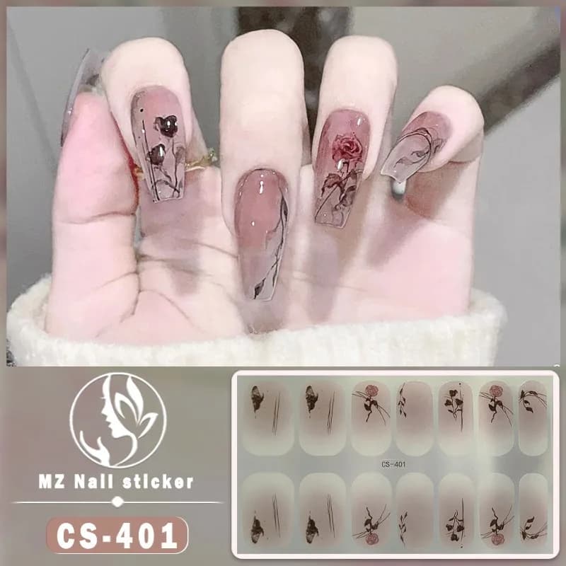 1 Foglio di Adesivi per Unghie in Gel Semi-Polimerizzato con Lamina d'Oro 3D, 16 Punte, Motivi Floreali e Stelle Bronzate, Stile Y2K, Impermeabili