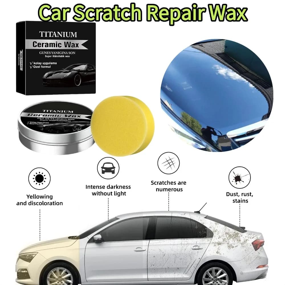 100g Titanium Ceramic Wax Cream Car Scratch Repair Remover Paste with Sponge Quick Coating Paint Care Waterproof Polishing Wax