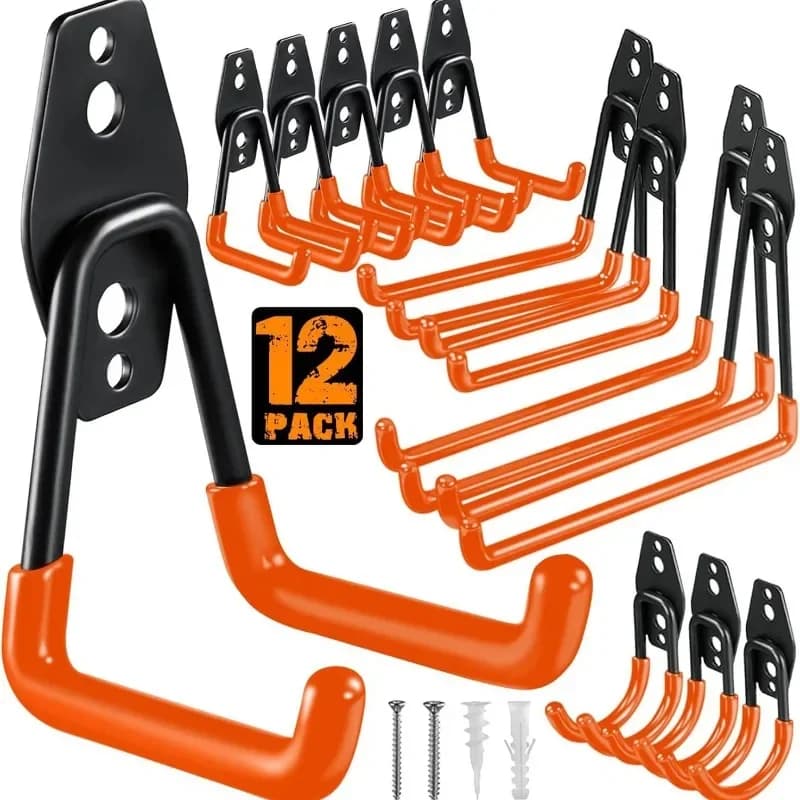 12-piece set Garage Storage Utility Hooks – Heavy-Duty Wall Mount Organizer for Garden Tools, Equipment & Gear