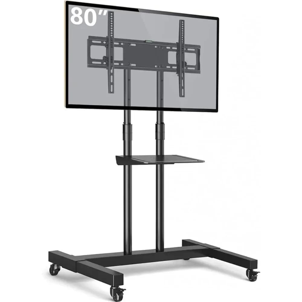 Supporto TV mobile Carrello TV con rotelle Supporto da pavimento con supporto su ruote con serratura regolabile in altezza per supporto TV da 32-80 pollici per monitor
