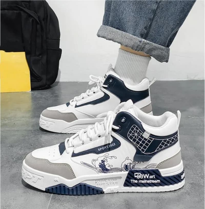 Men's high cut thick soled casual shoes four season student fashion flat shoes soft sole walking shoes youth sports board shoes