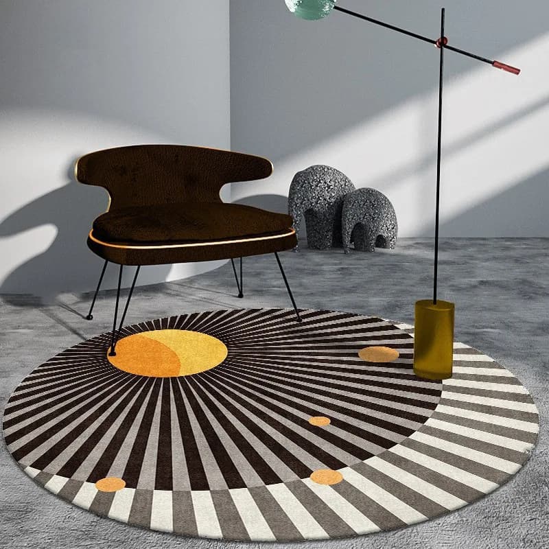 VIKAMA Tappeto da soggiorno in velluto di cristallo rotondo geometrico di lusso leggero Tappetino antiscivolo per sedia da gioco per computer da ufficio Decorazioni per la casa