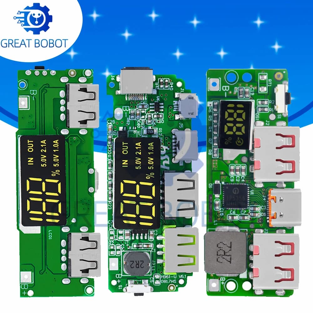 LED Dual USB 5V 2.4A Micro/Type-C USB Mobile Power Bank 18650 Charging Module Lithium Battery Charger Board Circuit Protection