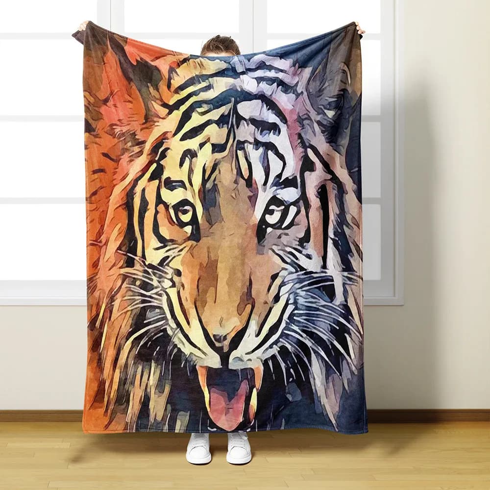 Coperta stampata con motivo tigre per divano letto, viaggio, campeggio, soggiorno, ufficio, coperta condizionata per regali per tutte le stagioni