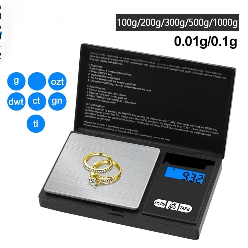1000g 0.1g/200g 0.01g/500g 0.01g Bilancia elettronica portatile Gioielli Oro Grammo Peso Bilancia Gioielli Bilancia elettronica