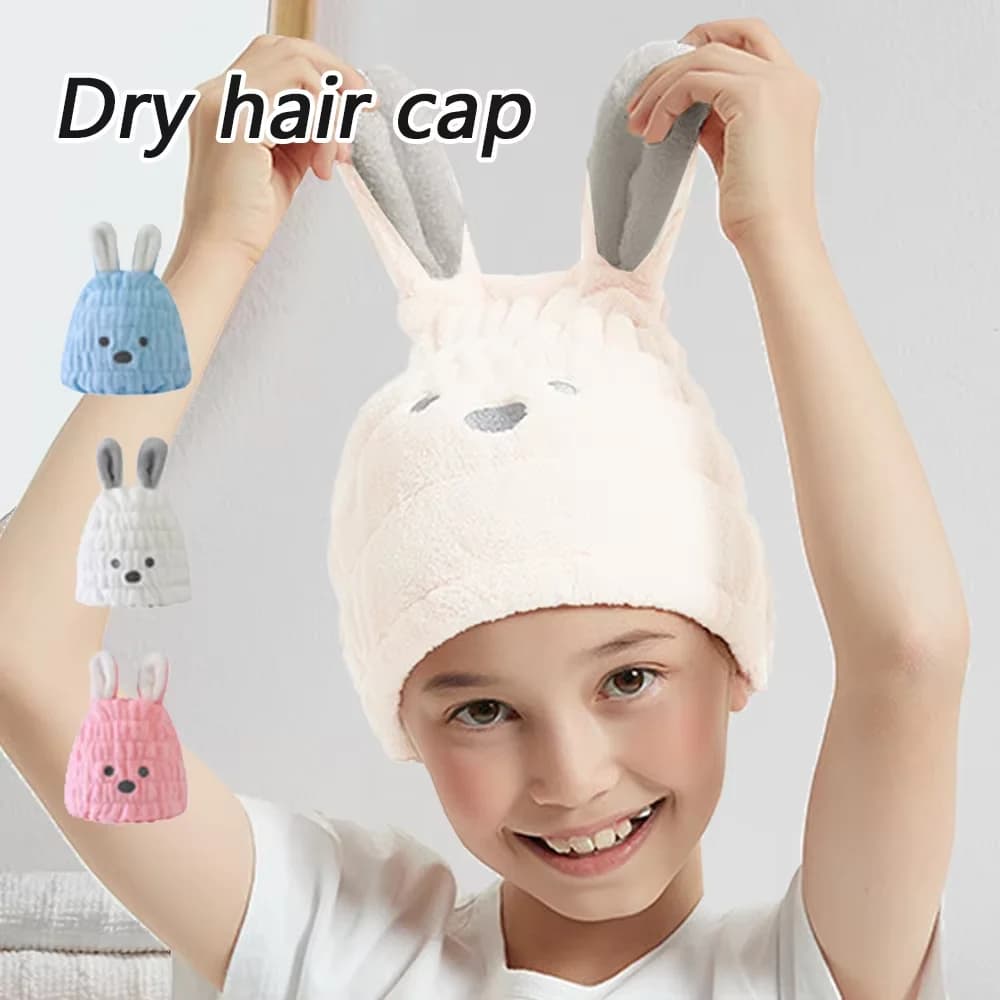 Cuffia per asciugare i capelli per bambini con orecchie di coniglio carino - Cuffia da doccia da bagno morbida ultra assorbente, adorabile design dei cartoni animati per la casa dei bambini