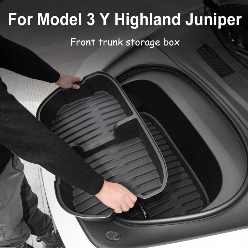 Per Tesla Model 3 Y Highland Juniper Scatola portaoggetti per bagagliaio anteriore per auto Materiale TPE Contenitore per organizer Accessori per bagagliaio anteriore