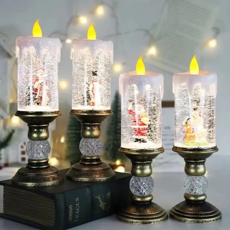 Decorazioni natalizie a lume di candela, luci natalizie a sfera di cristallo di cartone animato che nevicano, luci creative per decorazioni natalizie Capodanno