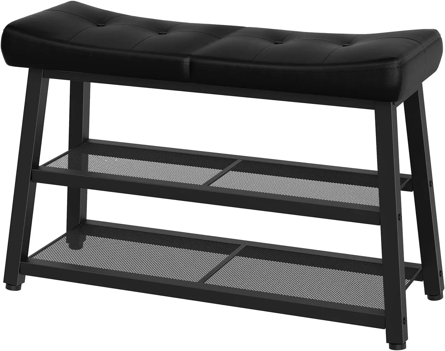3-Tier Shoe Bench with Cushion Seat for Entryway Hallway Bedroom, Storage Rack for Shoes and Boots, Black