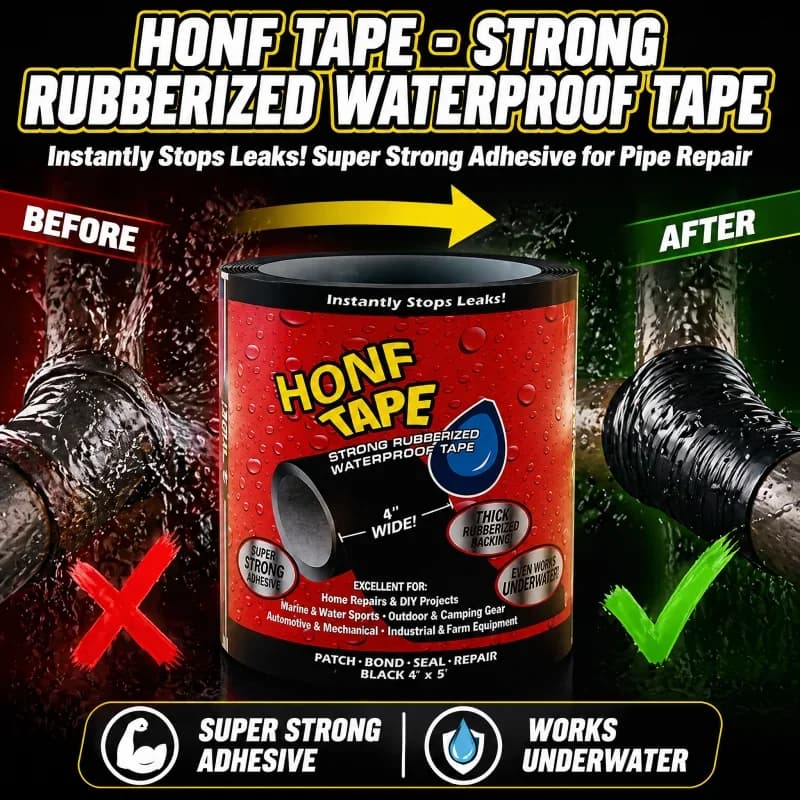 Waterproof Tape - Strong Rubberized Leak Repair Tape for Pipes, Tents, Tiles - Instantly Stops Leaks, Super Adhesive,