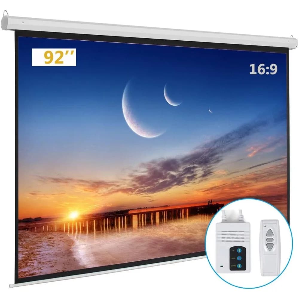 Schermo per proiettore motorizzato da 92 pollici 16:9 HD senza pieghe con telecomando per home theater, ufficio e aula (spedizione dagli Stati Uniti)