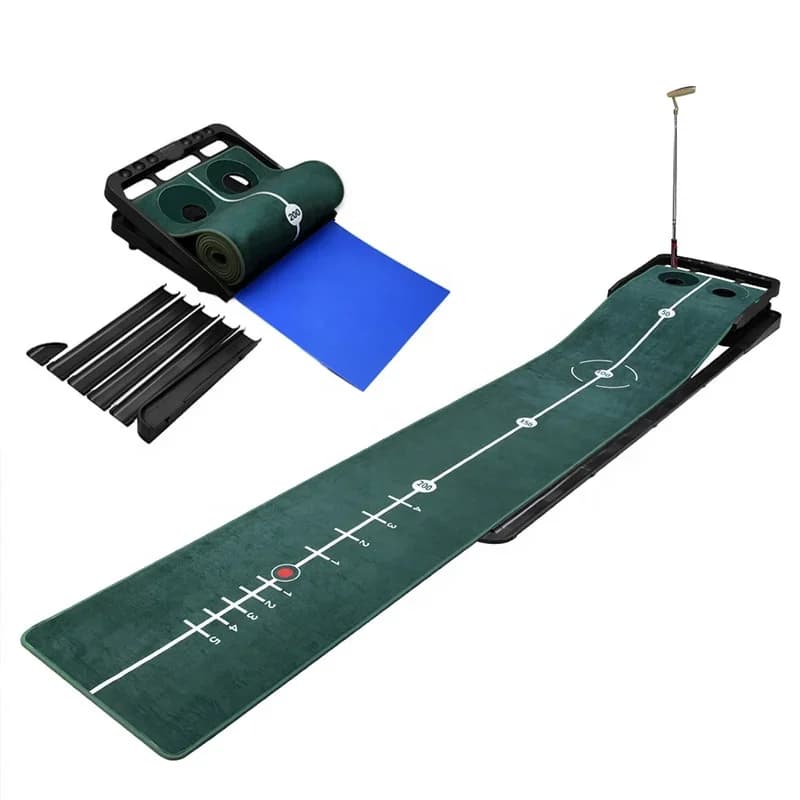 Tappetino da golf indoor regolabile con buche rotanti e ritorno automatico della palla, superficie di putting eccellente