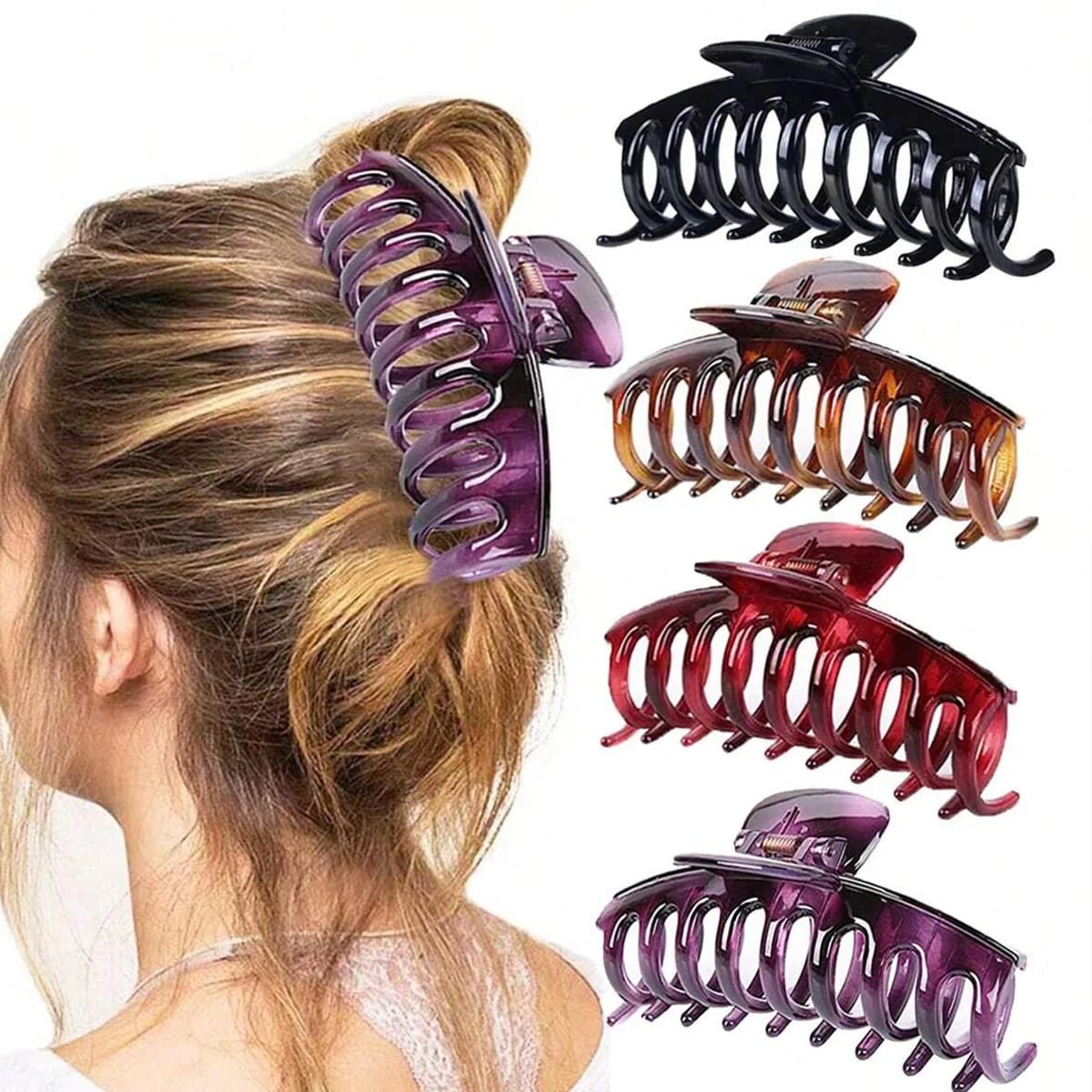 Fermaglio per capelli elegante francese semplice e alla moda con fiore in resina multicolore da 4 pezzi da donna