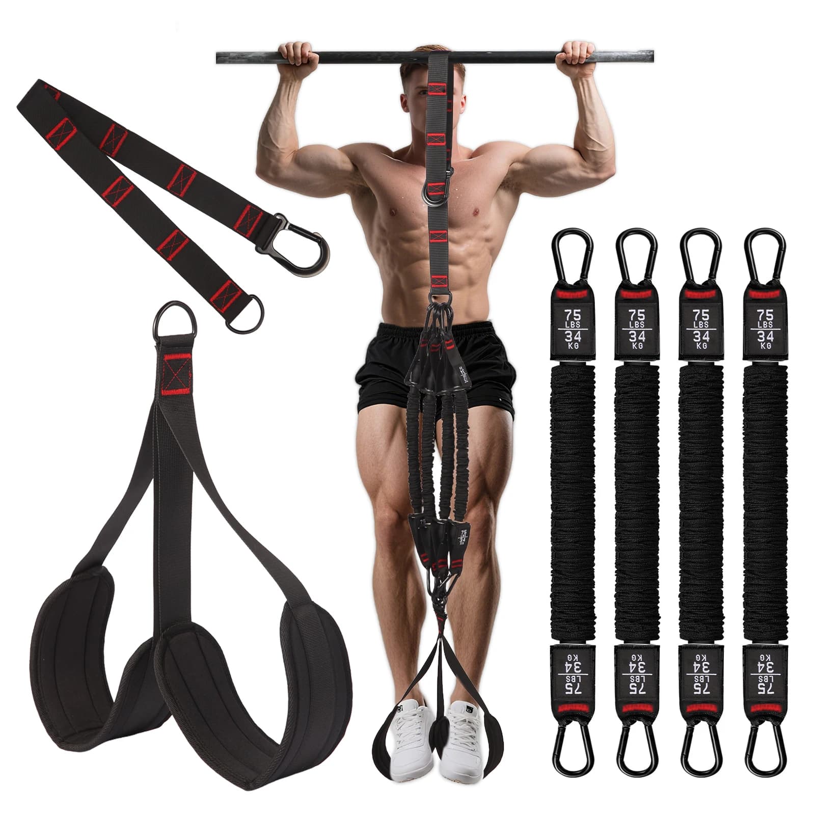 Pull Up Assistance Bands 260lbs, Heavy Pull Up Bands Resistance Bands for Pull Ups Working Out with Feet Rest, Pull Up Bar Bands Assistance Bands Strength Training Workout Equipment, Height Adjustable