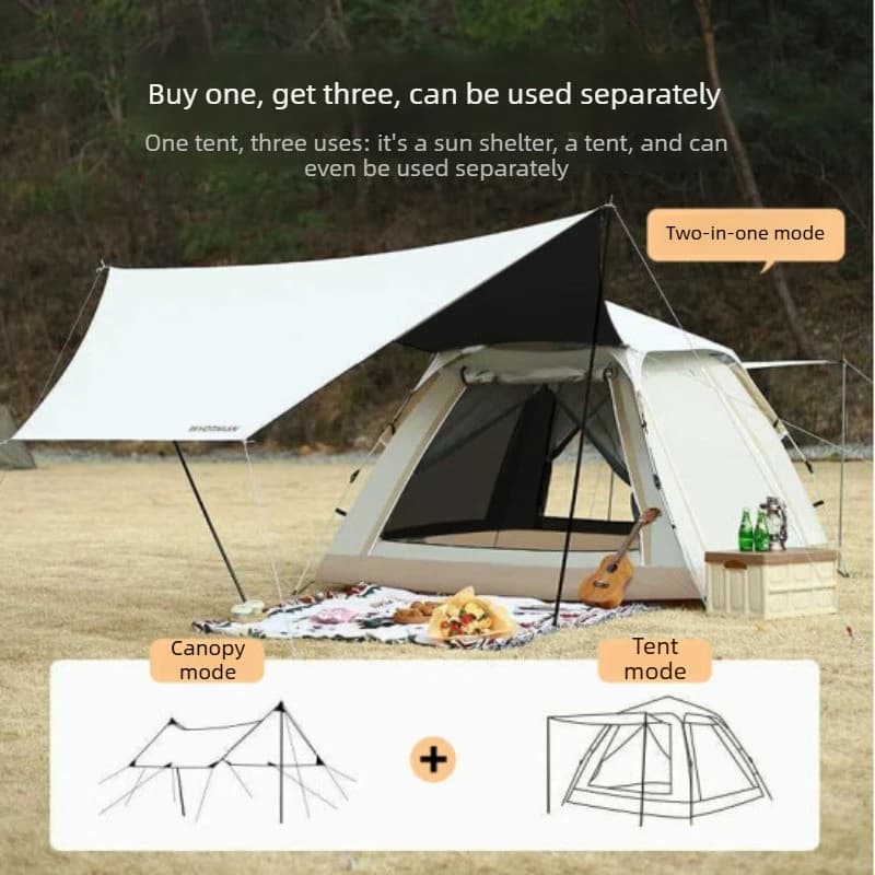 Tenda da Campeggio Automatica 2 in 1 per Esterni con Tettuccio Parasole, Rivestimento Nero Rinforzato, Tenda Portatile per Picnic, Parco, Spiaggia ed Escursioni
