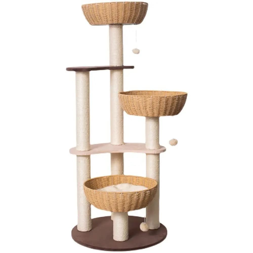 Albero per gatti multistrato con tiragraffi in sisal Struttura rampicante per gatti in legno intrecciato con rattan per gatti