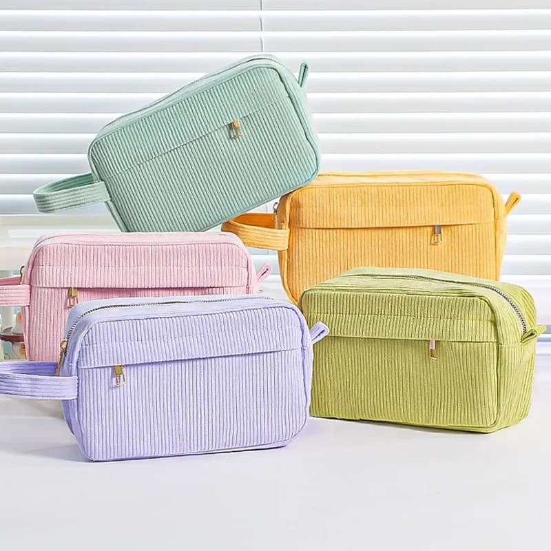 Astuccio Portatile in Morbido Velluto a Coste, Borsa per il Trucco Disponibile in Diversi Colori, Grande Capacità, Multifunzionale, Pratico