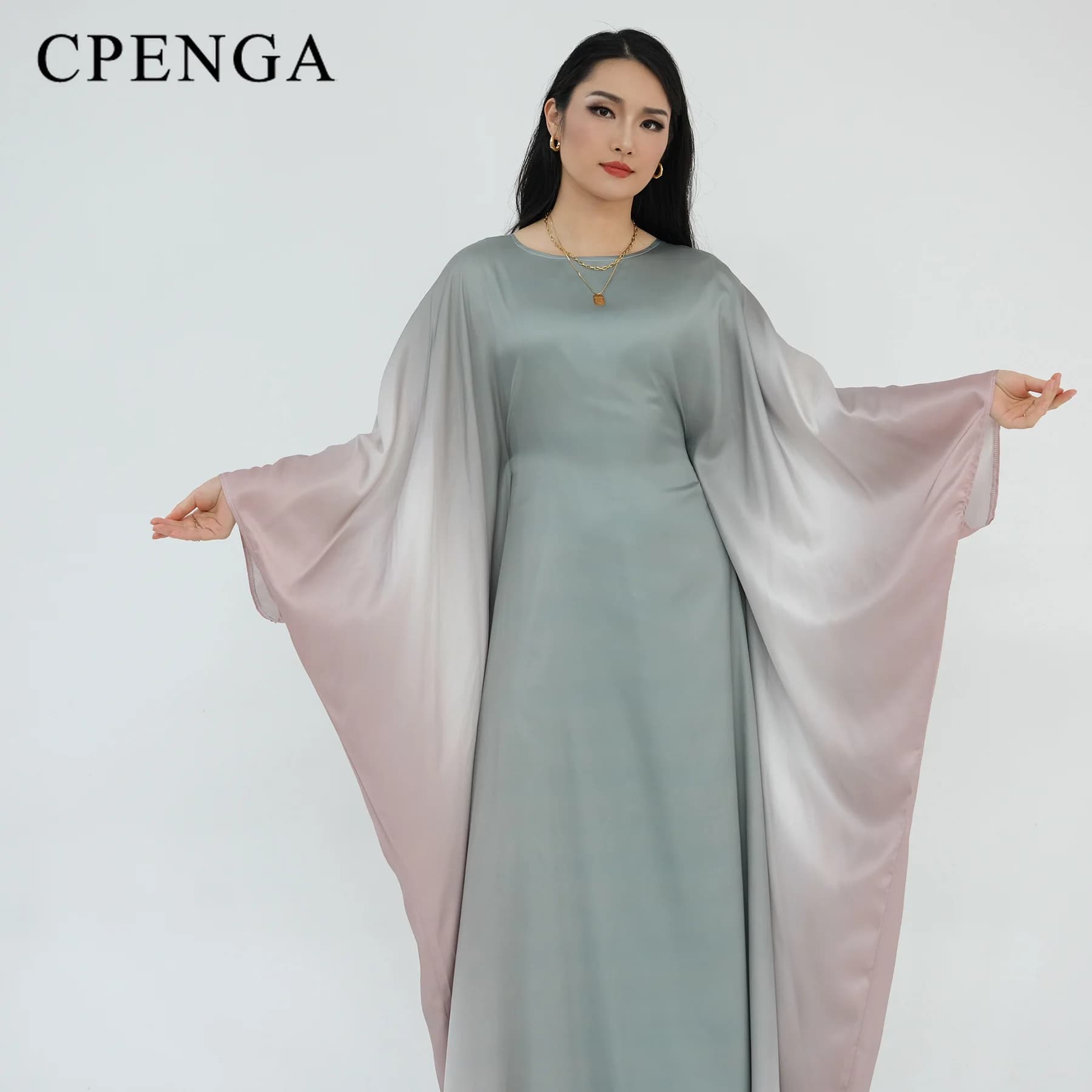 Abaya di Lusso Stile Dubai, Vestito Sfumato Ombre per Donne Musulmane, Abito Ramadan con Cintura, Caftano a Maniche Lunghe, Abbigliamento Modesto e Scintillante
