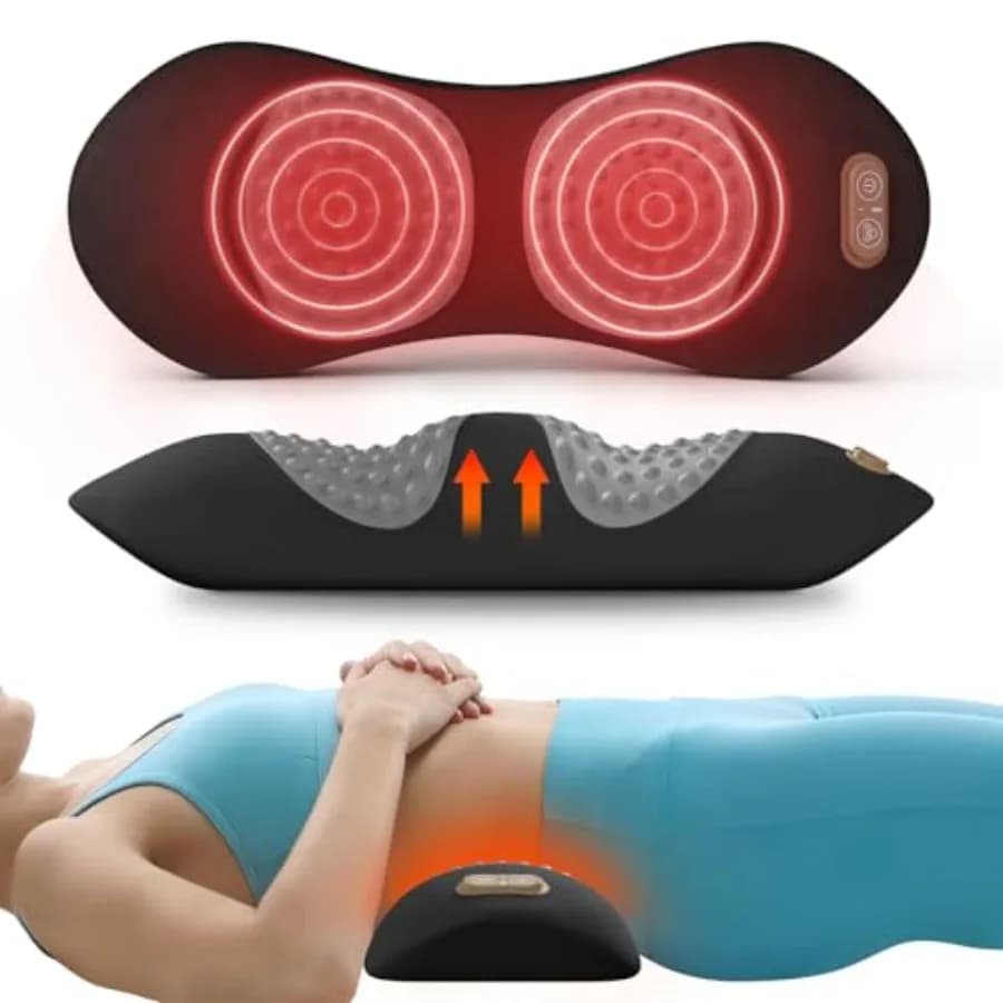 Cuscino Elettrico 3-in-1 per Supporto Lombare per Letto e Sedia, Massaggiatore Schiena Triple Fusion con Calore, Vibrazione e Trazione, Design Ergonomico