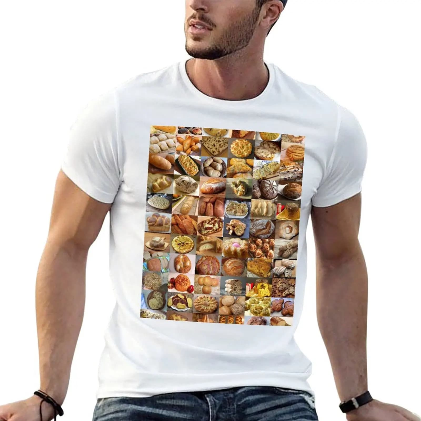 T-shirt con stampa di pane italiano, t-shirt anime, t-shirt da uomo, t-shirt casual da uomo con grafica