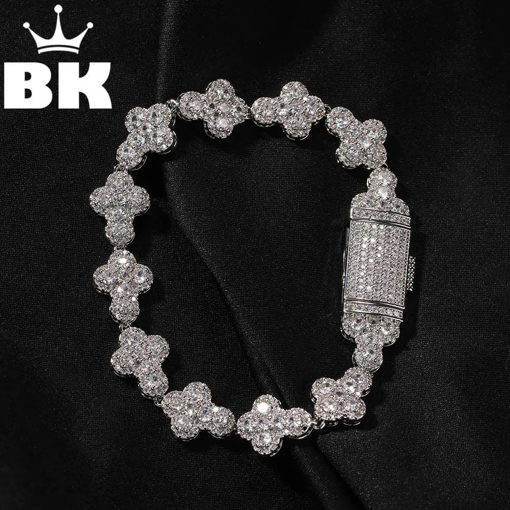 THE BLING KING Bracciale a catena con ciondolo a croce piena da 11 mm per uomo Sparkle Iced Out 5A + Cubic Zirconia Tennis Link Hip Hop Punk Gioielli