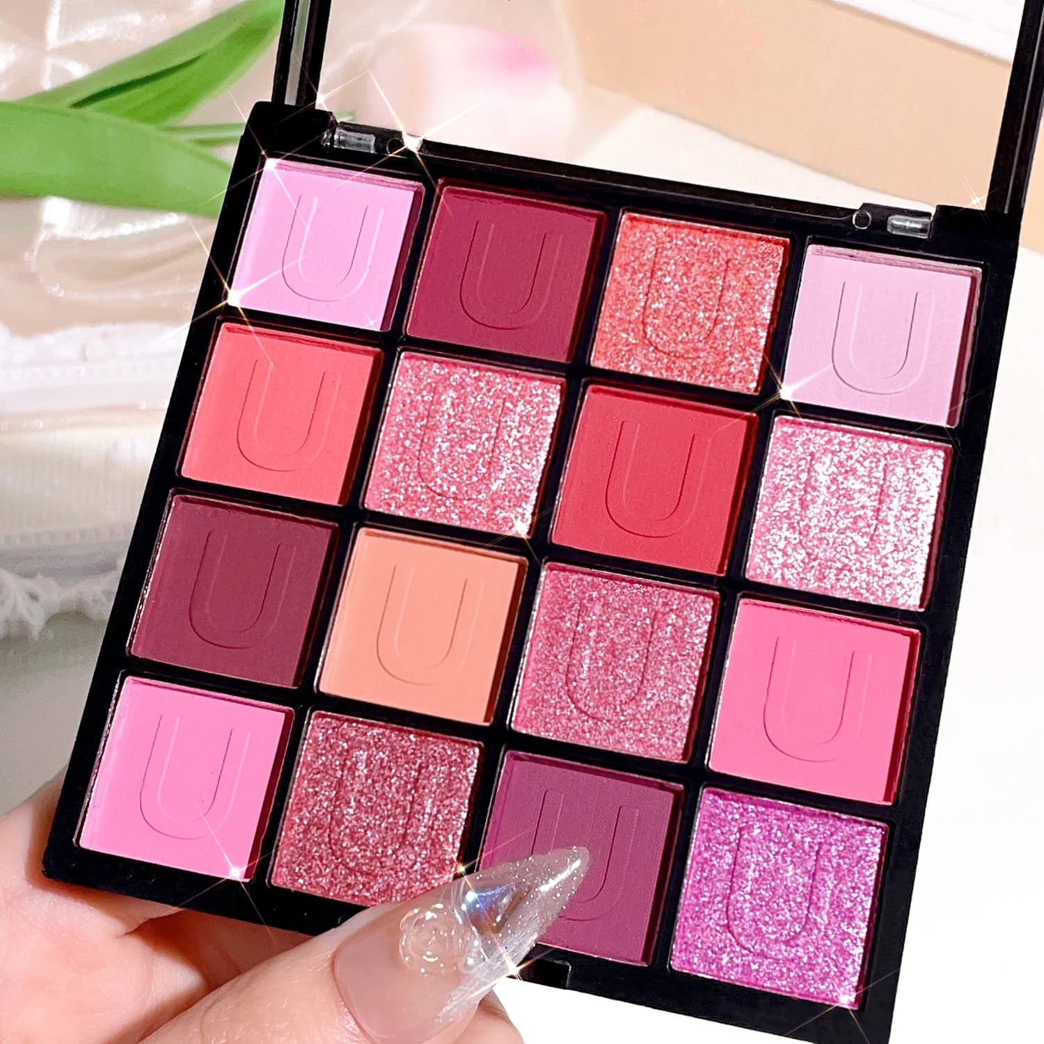 Palette di ombretti viola a 16 colori, finitura con paillettes glitter perlate, cosmetici per ombretti sfumabili impermeabili per festival musicali