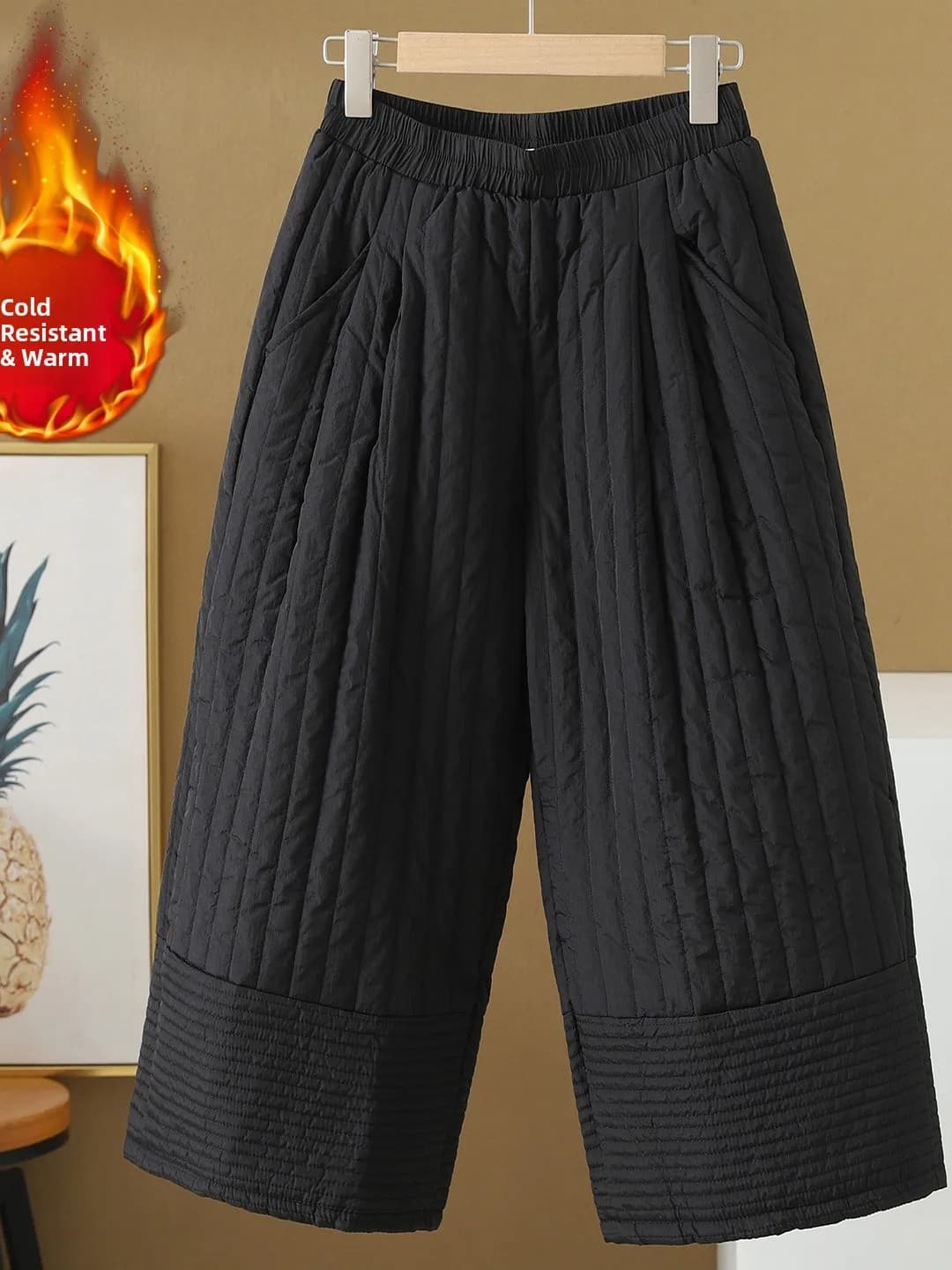 Black Thickened Cotton Pants Women's Winter Casual Straight Leggings High Waist Seven to Nine Points Grandmother Pants