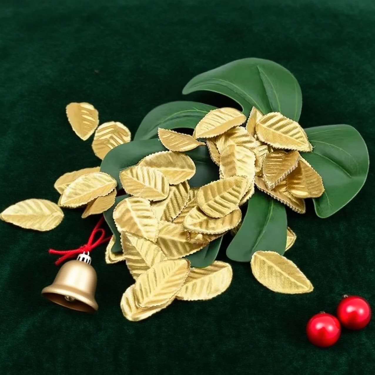 100/200 Pieces Artificial Silk Roses Leaf Gold Leaves Plants Christmas Tree Garlands Gift Box Home Table Wedding DIY Decor Gifts