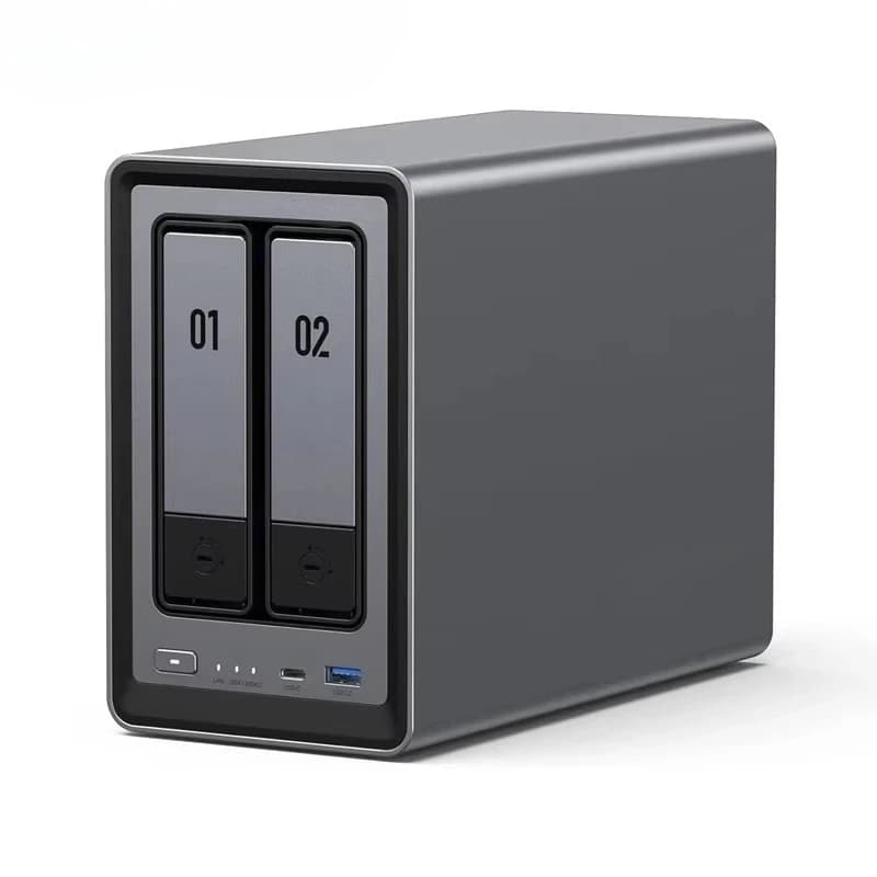 DXP2800 NAS desktop a 2 bay con CPU Intel N100 quad-core, archiviazione di rete (senza dischi), 4K HDMI, 8GB DDR5 RAM