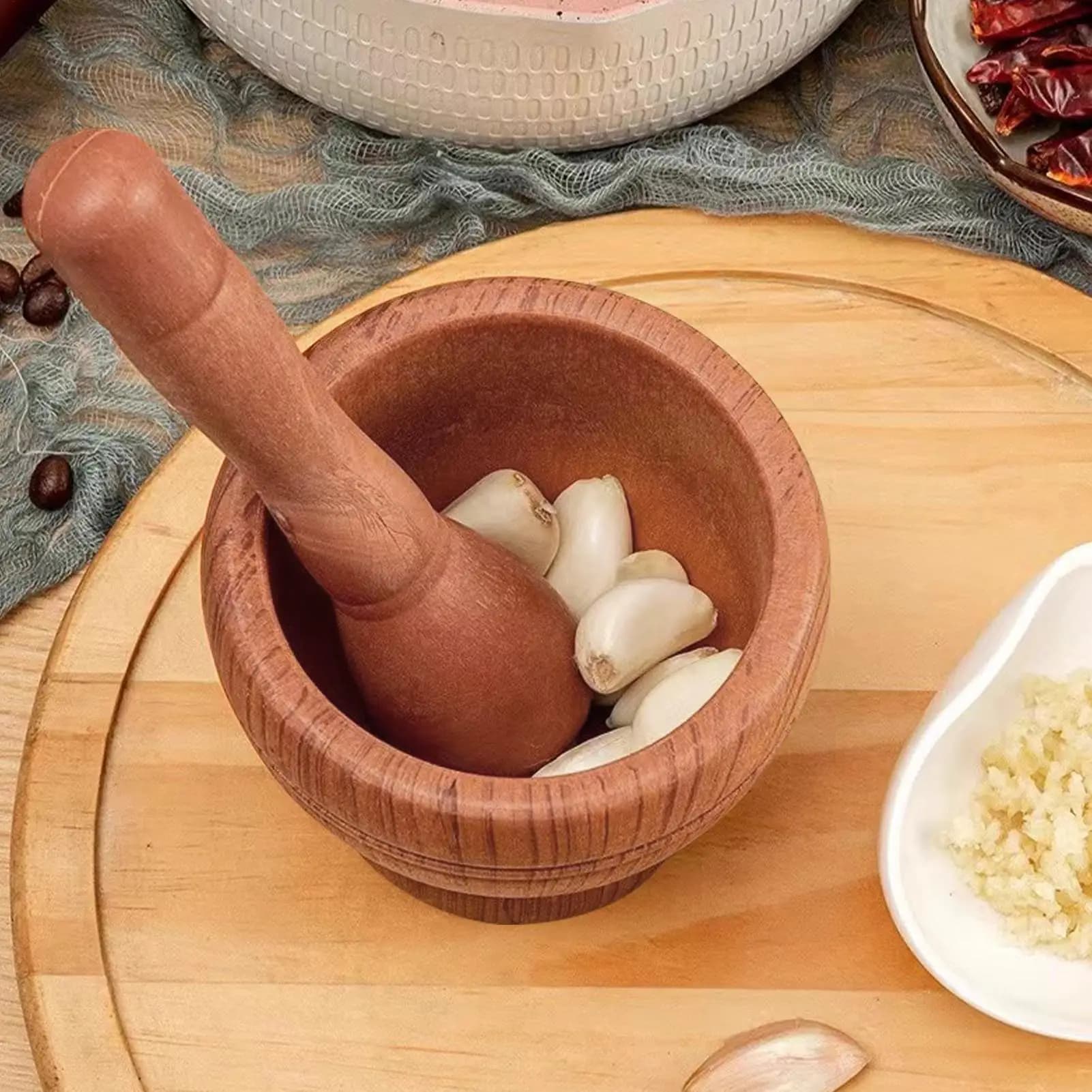 Set Mortaio e Pestello per Aglio, Erbe e Spezie - Strumento da Cucina per Macinare e Tritare Alimenti - Ideale per Ristoranti e Cucine