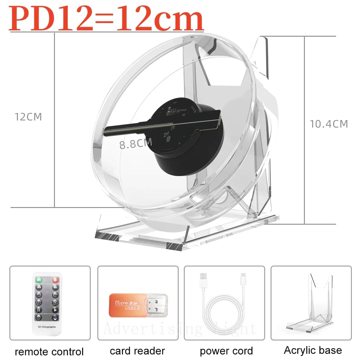 Mini ventola 3D ologramma telecomando da tavolo con supporto coperchio scheda SD pubblicità commerciale display ologramma proiettore immagine video