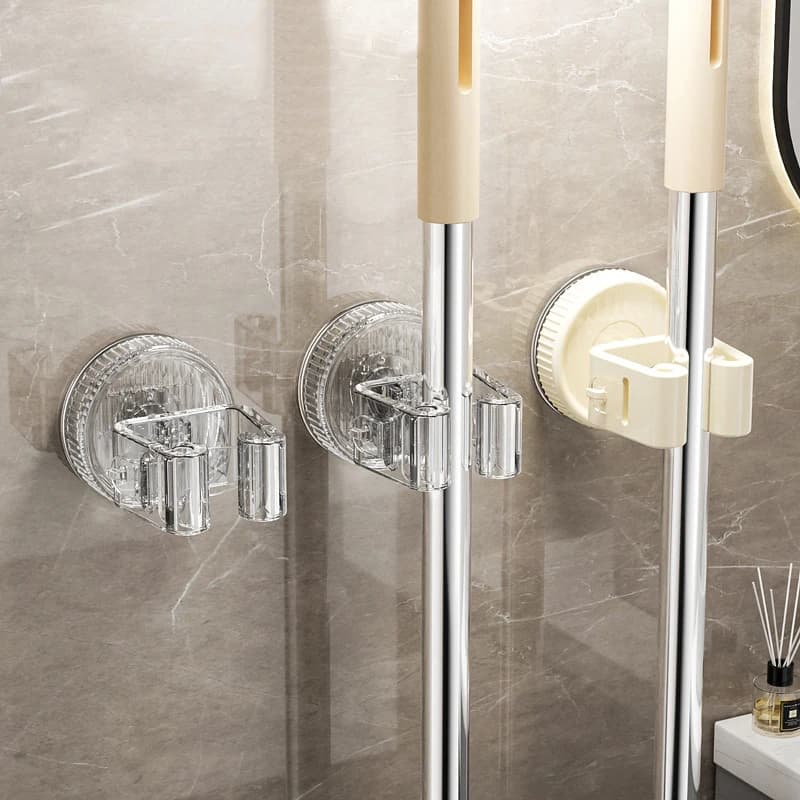 Supporto per clip per mop a ventosa Gancio per spazzole per mop a parete Cremagliera fissa Cucina Bagno Organizzatore Mensola Gancio Accessori