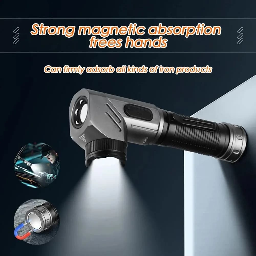 Powerful mini LED Flashlight 90 ° Angle Work Lamp Slides with USB Charging and Magnetic Base, Climbing Flashlight and Camping