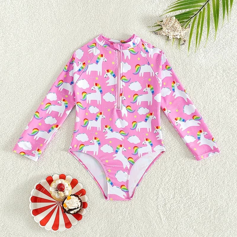 Costumi da bagno per ragazze 2 pezzi costumi da bagno Hot Springs costume da bagno Sunblock camicia a maniche lunghe ragazza Beachwear costumi da bagno per bambini 3-8Y