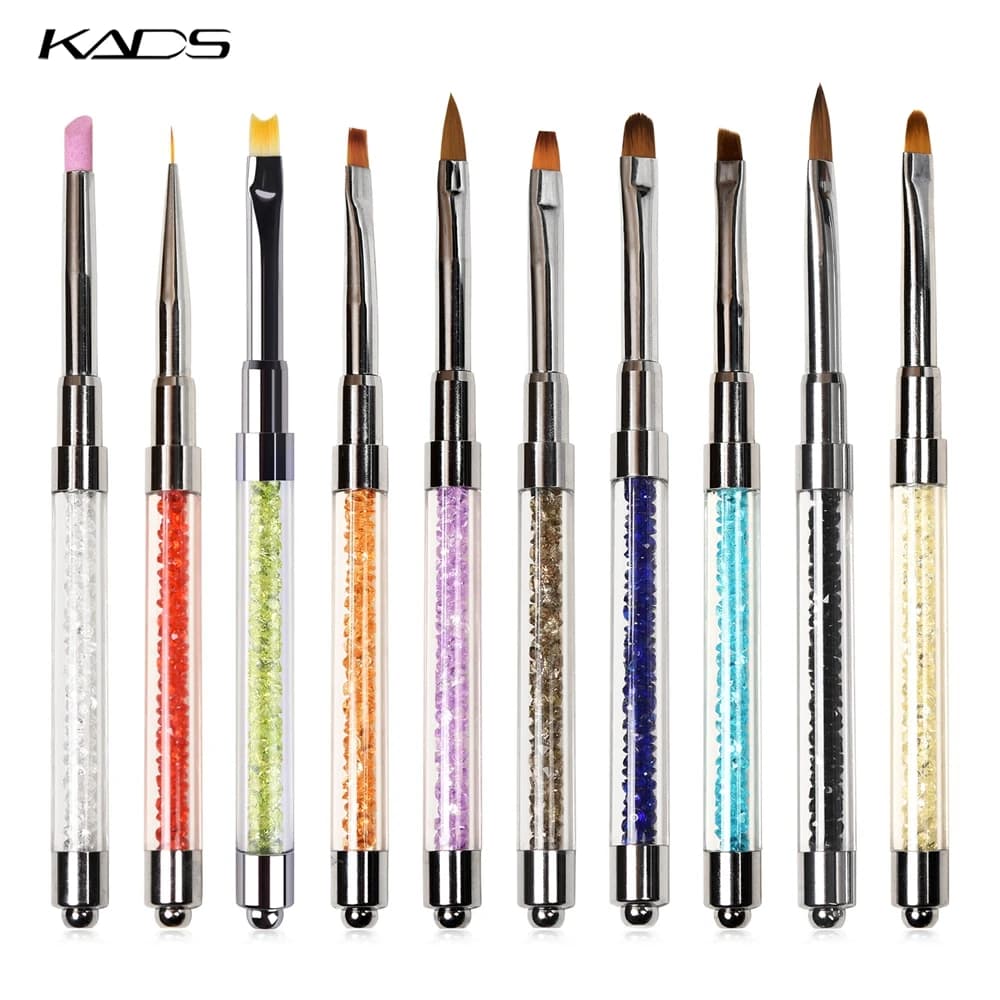 Nail Art Brush Pen with Rhinestone Diamond Metal Handle Acrylic Carving Powder Gel Liquid Liner Cap Included for Salon Use