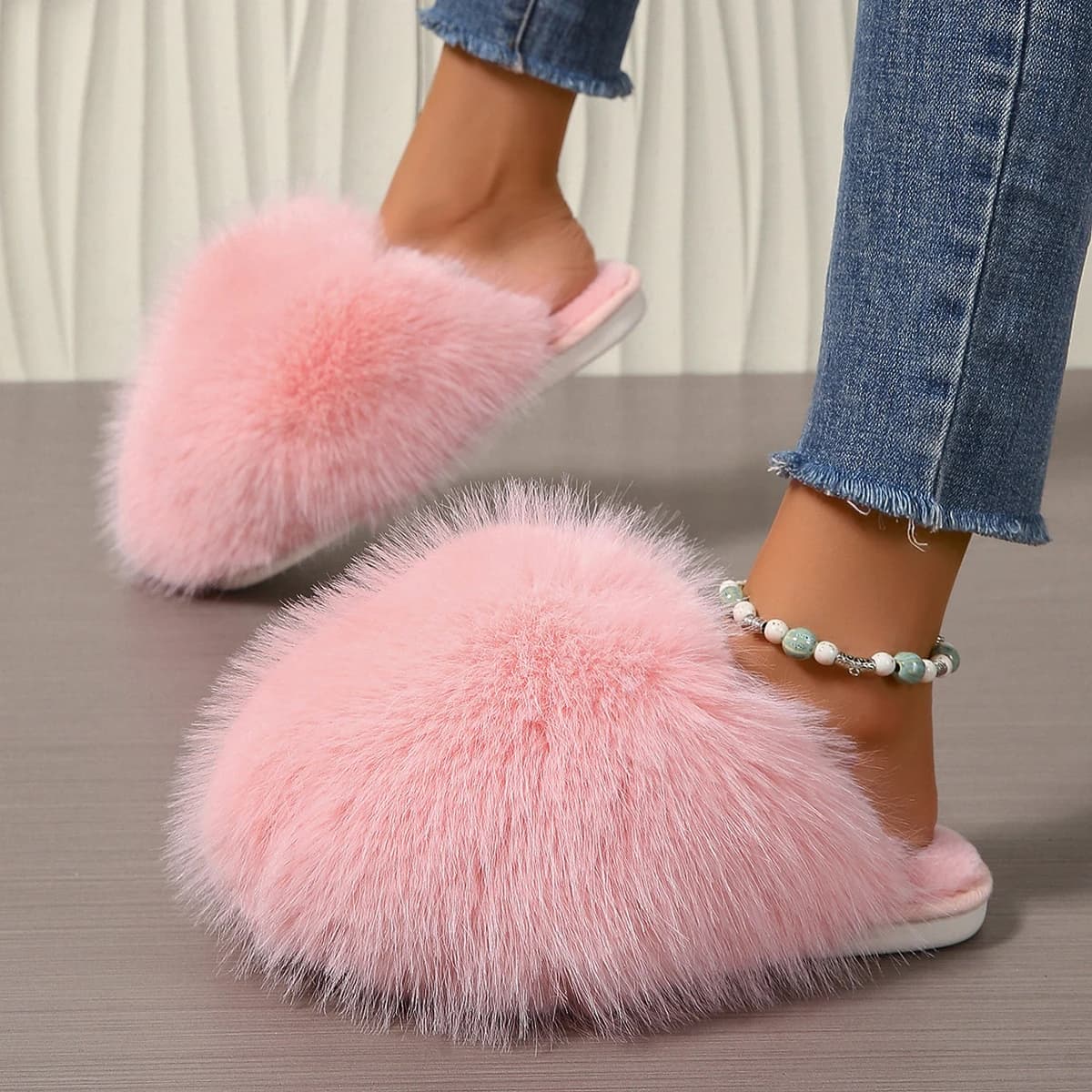 Women Indoor Slippers Autumn Winter Faux Fur Home Shoes Women Soft Sole Fashion Warm Fluffy Slippers Solid Baotou Slides Women