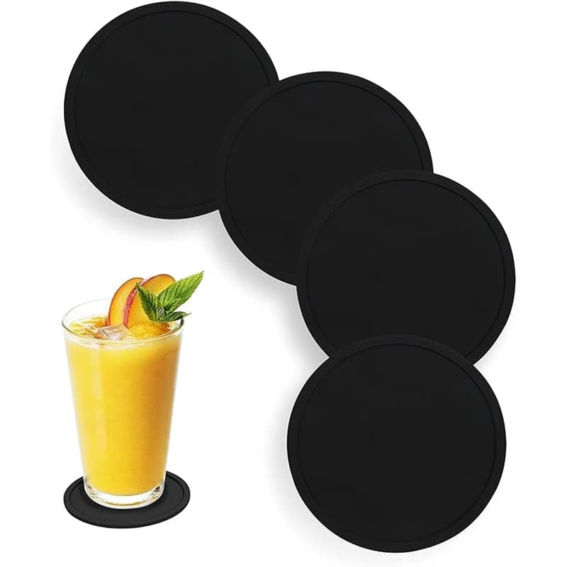 Set da 6 sottobicchieri rotondi in silicone con bordi rialzati, adatti per bevande calde e fredde, adatti per bicchieri, tazze, calici da vino e bicchieri da cocktail, i sottobicchieri in silicone antiscivolo proteggono la superficie del tavolo da calore e graffi