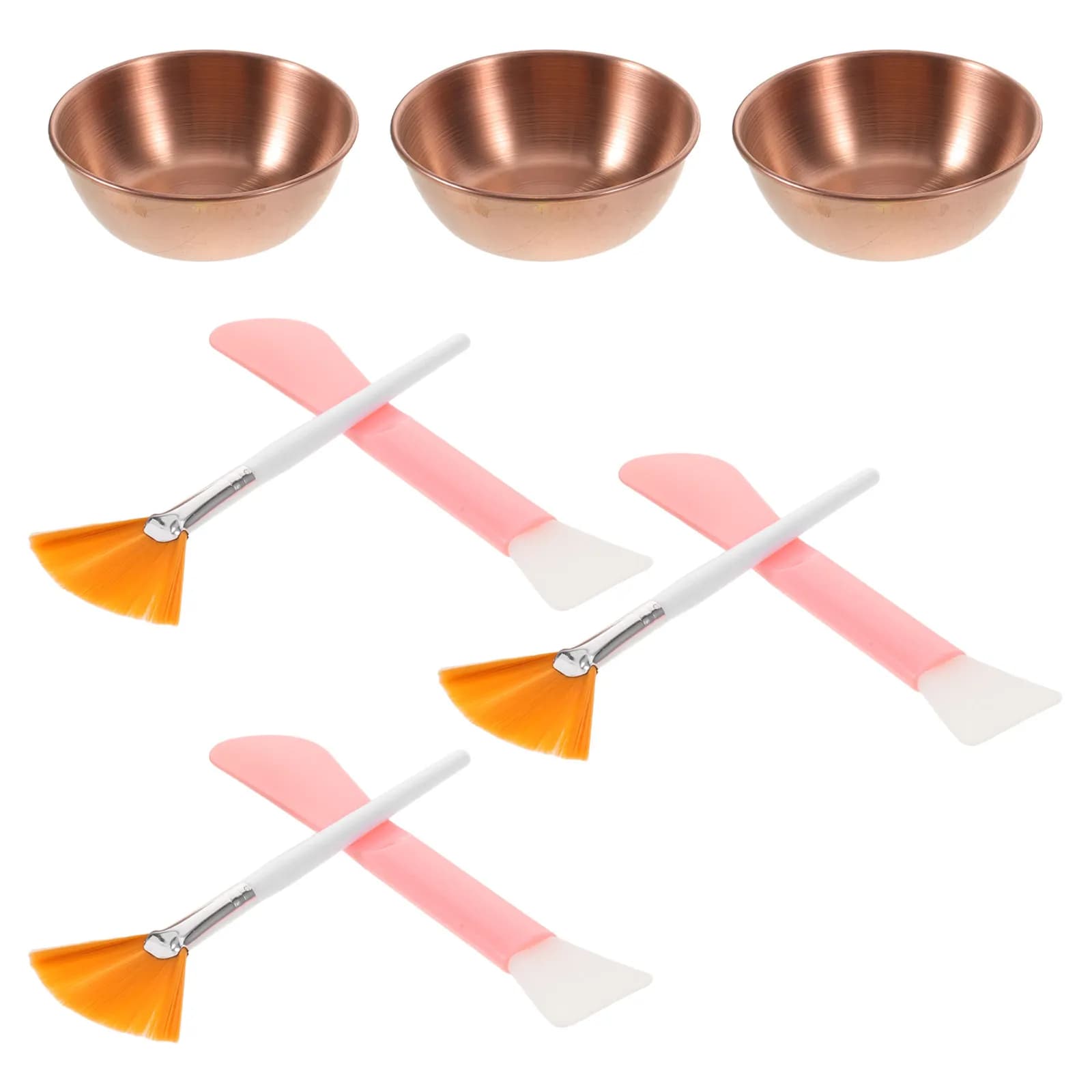 Set di 3 Strumenti per Maschere Fai-da-Te, Ciotole Dorate per Trattamenti Viso, Spatola in Plastica, Applicatore per Makeup, Accessori per la Cura della Pelle