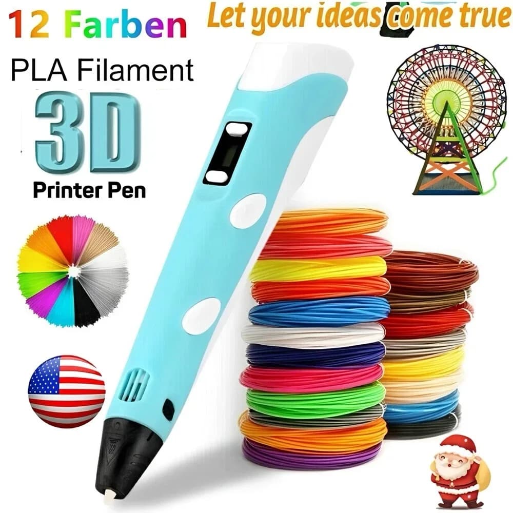 3D Printing Pen DIY Drawing Graffiti Tool 12 Color PLA Filament, 3D Printing Toy Art Kit for Kids Christmas Birthday Gift
