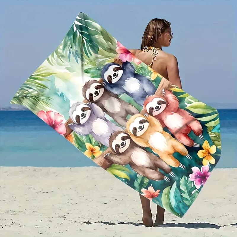 Telo mare con stampa di animali simpatici (brambeche e foglie tropicali), morbido, ad asciugatura rapida, grande, per bambini, viaggi, piscina, idea regalo