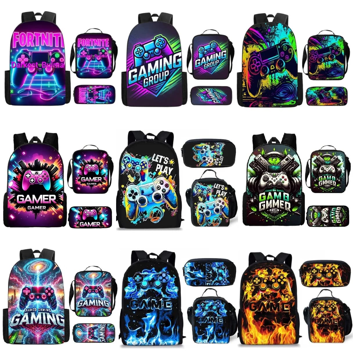 3pcs/Set Game Console Pattern Backpacks for Boy Girl Best Gifts 2D Flat Cartoon Back To School Backpack Lunch bag Pencil Case