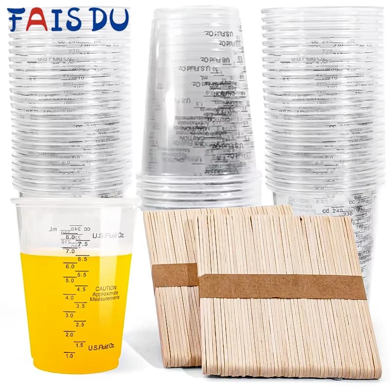 Misurini usa e getta FAIS DU da 10 once con bastoncini di agitazione Bicchieri di miscelazione in resina epossidica di plastica per cuocere al forno, miscelare vernice, pigmenti