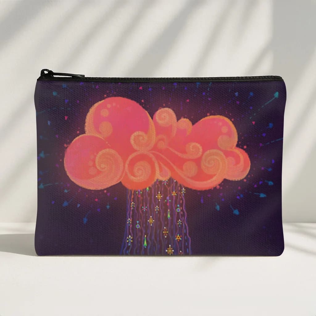 Borsa per il trucco con stampa nuvole rosse da 1 pezzo - Pochette multifunzionale con cerniera per donna, borsa da viaggio perfetta con cerniera, divertente regalo di compleanno
