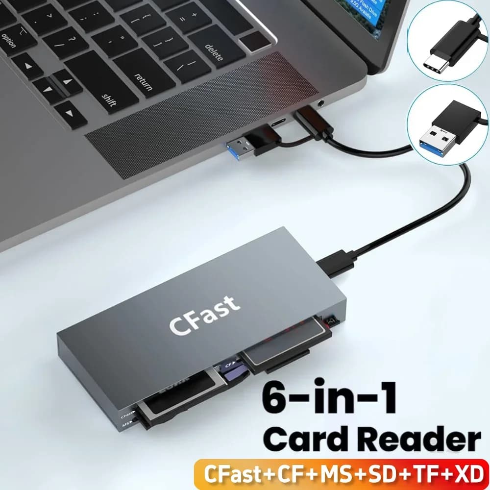 6 in 1 USB 3.0 Card Reader CFast CF MS SD TF XD Memory Card Adapter Multifunction Card Reader high-Speed 5Gbps for Laptop