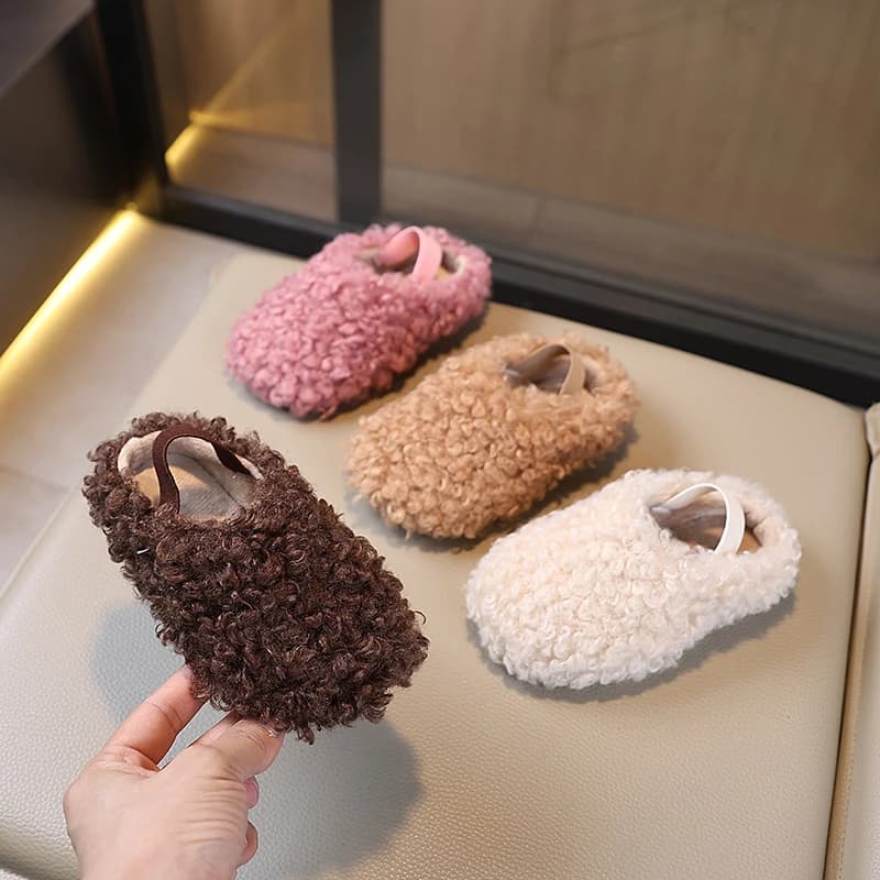 Classic Winter Children's Warm Slippers Simple Furry Hairy Kids Fashion Causal Home Slip-on Shoes Non-slip Girls Plush Slippers